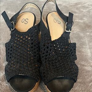 SO Women's Black Woven Wedges
